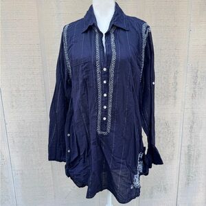 Fresh Produce Dark Blue Embroidered Cotton Tunic